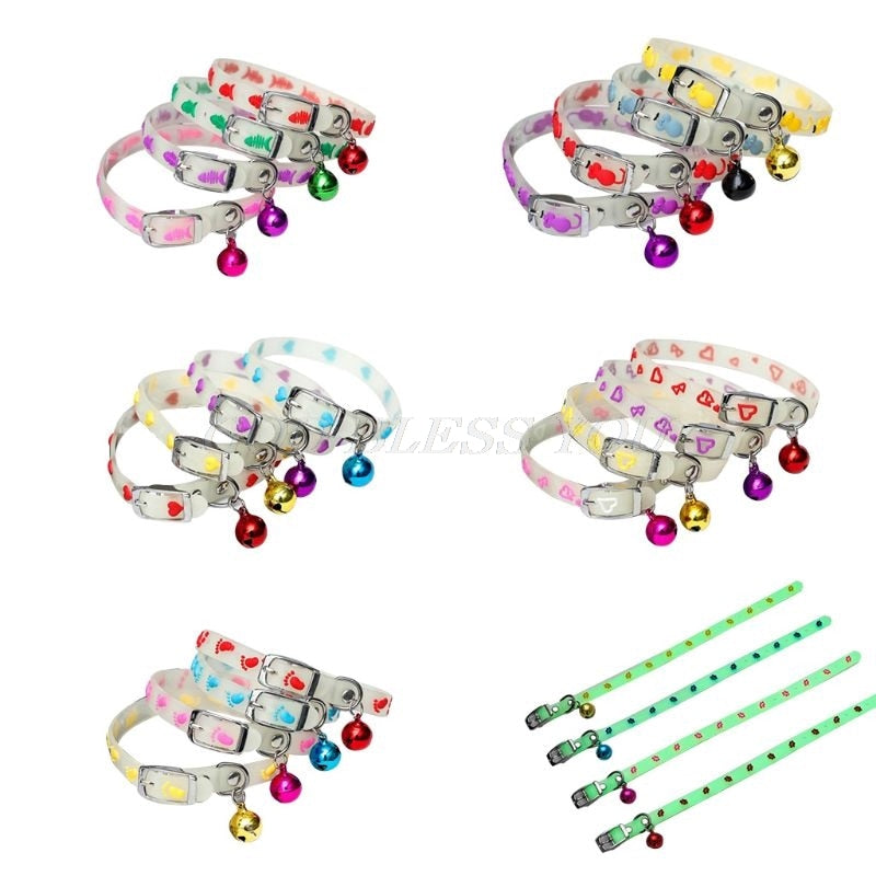 Pet Glowing Collars with Bells Glow at Night Dogs Cats Necklace Light Luminous Neck Ring Accessories Drop Shipping